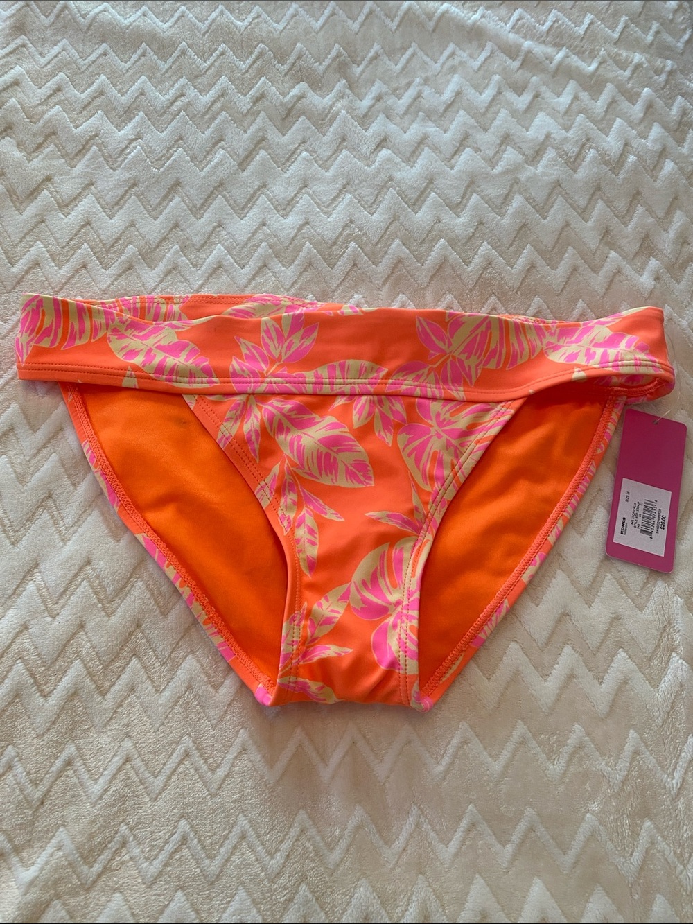 Kohl's Orange Bikini Bottom with Pink Tropical Leaf Print